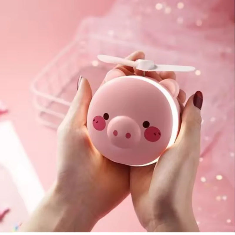 Makeup Mirror Portable Led Lights Piggy with Mini Fan Rechargeable Piggy Usb Cosmetic Mirror New Summer