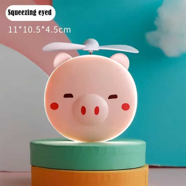 Makeup Mirror Portable Led Lights Piggy with Mini Fan Rechargeable Piggy Usb Cosmetic Mirror New Summer