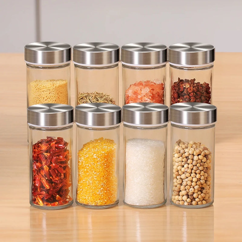 Conjunto de 16 Potes de Vidro com Tampa de Aço Inox – Organização e Praticidade para Sua Cozinha!