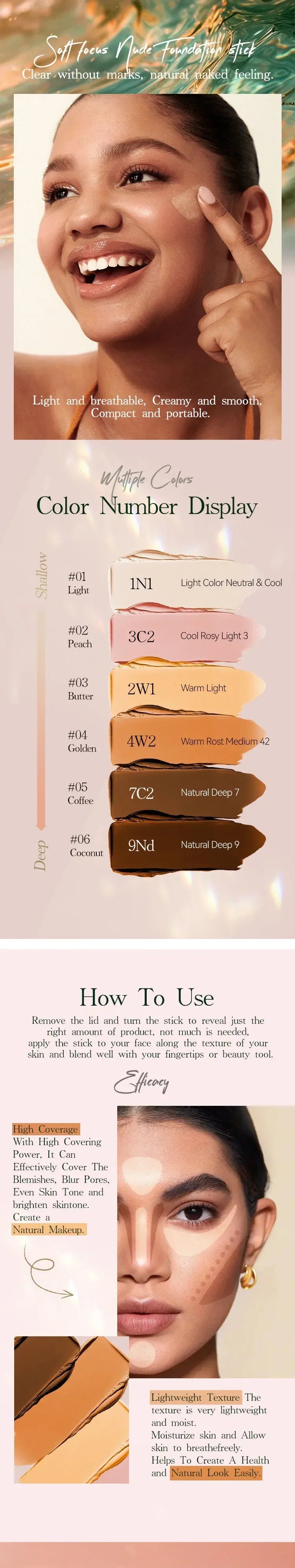 Heallor 6Color Foundation Stick Medium Coverage Sculpt Face Outline Acne Spot Dark Circle Moisturize Brightening BB Cream Concea