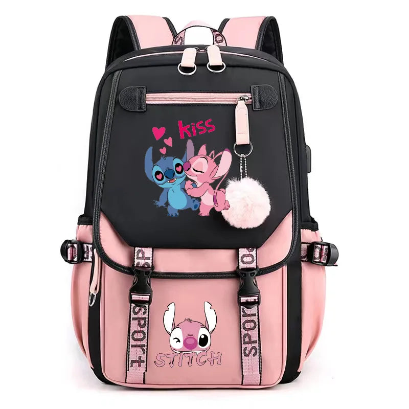 MINISO Disney New Arrival Stitch USB Charging Backpack - Cute Luggage for Boys Girls Functional USB Power Bank Student Bag Gift