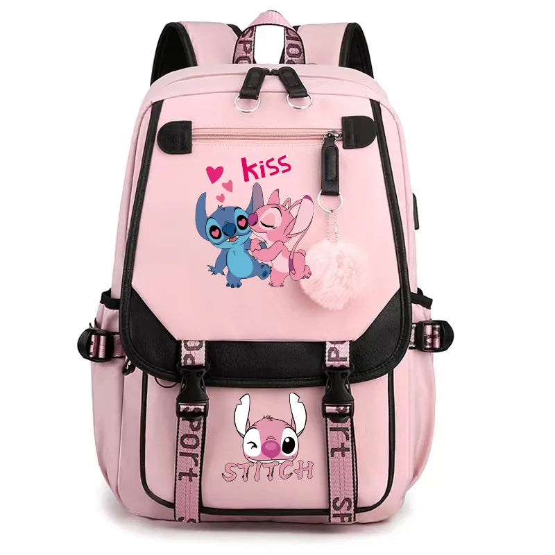 MINISO Disney New Arrival Stitch USB Charging Backpack - Cute Luggage for Boys Girls Functional USB Power Bank Student Bag Gift