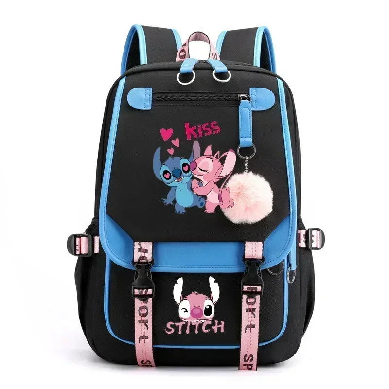 MINISO Disney New Arrival Stitch USB Charging Backpack - Cute Luggage for Boys Girls Functional USB Power Bank Student Bag Gift