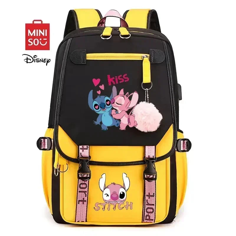 MINISO Disney New Arrival Stitch USB Charging Backpack - Cute Luggage for Boys Girls Functional USB Power Bank Student Bag Gift