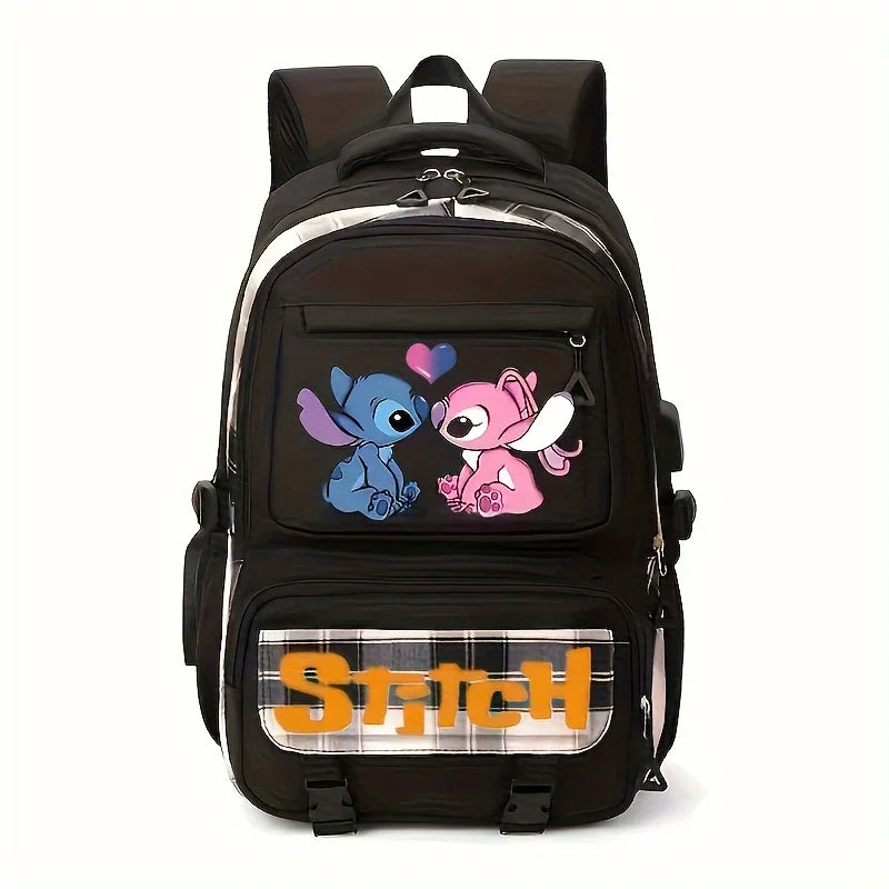 MINISO Disney New Arrival Stitch USB Charging Backpack - Cute Luggage for Boys Girls Functional USB Power Bank Student Bag Gift